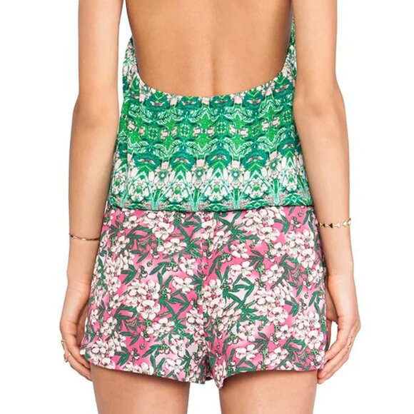 BCBGMAXAZRIA BERRY COMBO CASLI PRINTED HALTER FLORAL LEAF ROMPER RAH9C514/M587A - Picture 3 of 11